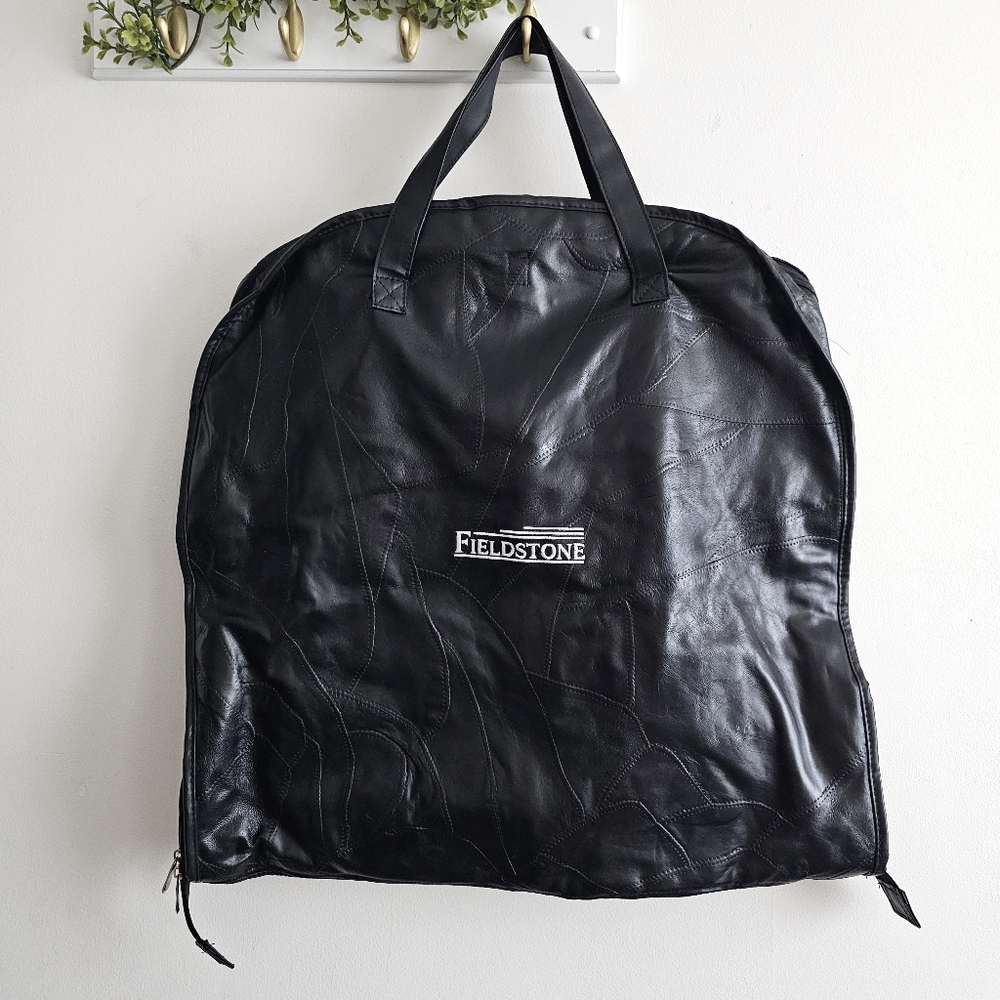 Fieldstone Genuine Buffalo Leather Garment Bag Black Travel Suit Carrier Zip